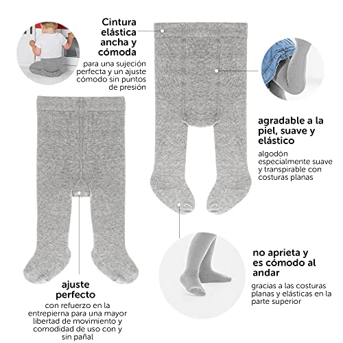 LaLoona Leotardos bebe Pack 2 Ud. - Medias elásticas para bebé niña y niño con cintura ancha y alto contenido de algodón - 62/68 (3-6 meses) - gris claro