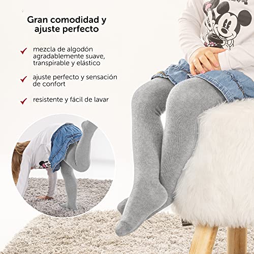 LaLoona Leotardos bebe Pack 2 Ud. - Medias elásticas para bebé niña y niño con cintura ancha y alto contenido de algodón - 62/68 (3-6 meses) - gris claro