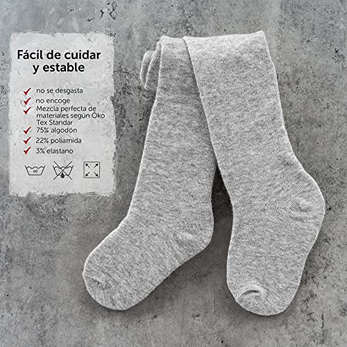 LaLoona Leotardos bebe Pack 2 Ud. - Medias elásticas para bebé niña y niño con cintura ancha y alto contenido de algodón - 62/68 (3-6 meses) - gris claro