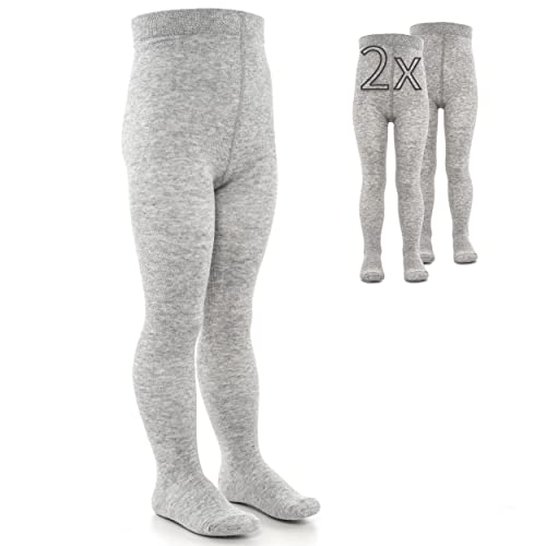 LaLoona Leotardos bebe Pack 2 Ud. - Medias elásticas para bebé niña y niño con cintura ancha y alto contenido de algodón - 62/68 (3-6 meses) - gris claro