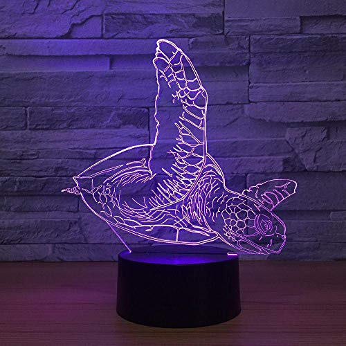 Lámpara de ilusión 3D, LED, luz nocturna en forma de tortuga marina para niños, dormitorio, decoración, tortuga Navidad, cumpleaños, regalo, manga, lámpara de mesa, 7 colores tocando