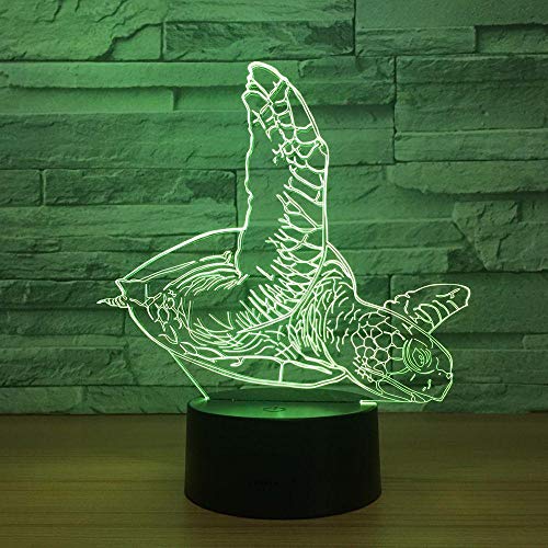 Lámpara de ilusión 3D, LED, luz nocturna en forma de tortuga marina para niños, dormitorio, decoración, tortuga Navidad, cumpleaños, regalo, manga, lámpara de mesa, 7 colores tocando