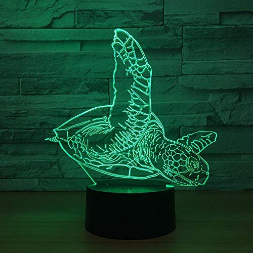 Lámpara de ilusión 3D, LED, luz nocturna en forma de tortuga marina para niños, dormitorio, decoración, tortuga Navidad, cumpleaños, regalo, manga, lámpara de mesa, 7 colores tocando