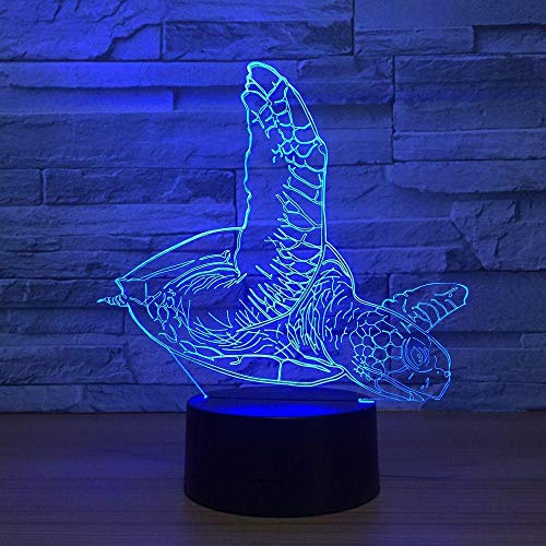 Lámpara de ilusión 3D, LED, luz nocturna en forma de tortuga marina para niños, dormitorio, decoración, tortuga Navidad, cumpleaños, regalo, manga, lámpara de mesa, 7 colores tocando