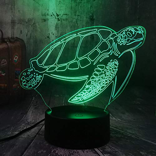 Lámpara de ilusión 3D, LED, luz nocturna en forma de tortuga marina para niños, dormitorio, decoración, tortuga Navidad, cumpleaños, regalo, manga, lámpara de mesa, 7 colores tocando