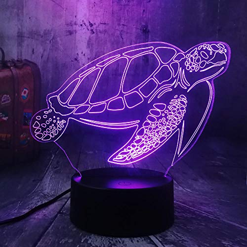 Lámpara de ilusión 3D, LED, luz nocturna en forma de tortuga marina para niños, dormitorio, decoración, tortuga Navidad, cumpleaños, regalo, manga, lámpara de mesa, 7 colores tocando