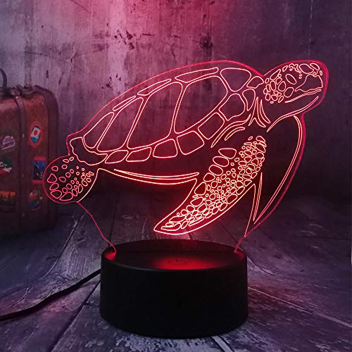 Lámpara de ilusión 3D, LED, luz nocturna en forma de tortuga marina para niños, dormitorio, decoración, tortuga Navidad, cumpleaños, regalo, manga, lámpara de mesa, 7 colores tocando