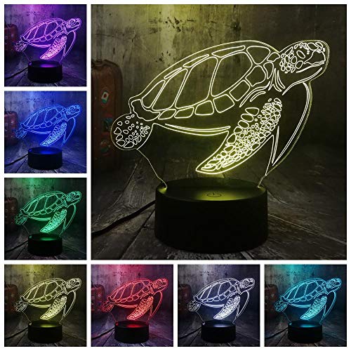 Lámpara de ilusión 3D, LED, luz nocturna en forma de tortuga marina para niños, dormitorio, decoración, tortuga Navidad, cumpleaños, regalo, manga, lámpara de mesa, 7 colores tocando