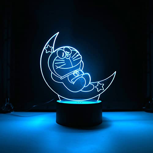 Lampara LED Infantil Doraemon Luna Cambia Color USB Luz nocturna y decoración