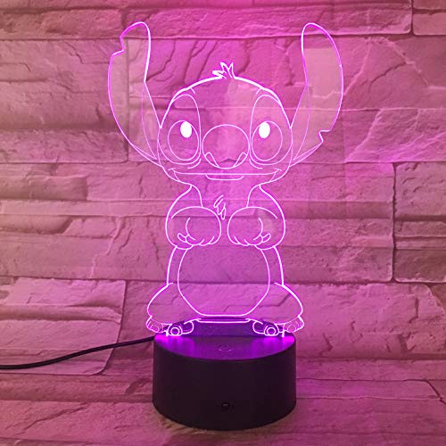 Lampara LED Infantil Stitch Cambia Color USB Luz nocturna y decoración