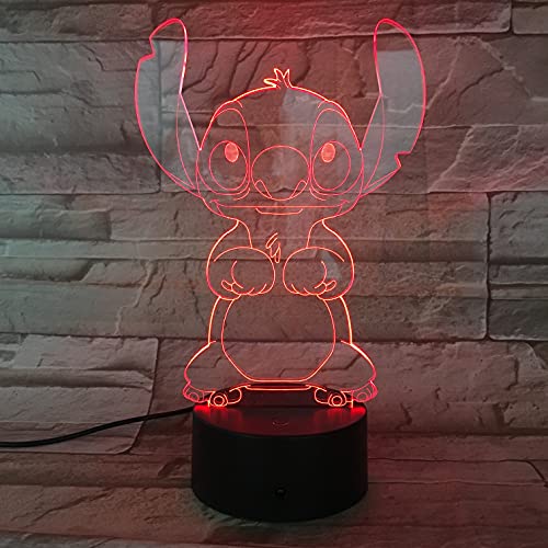 Lampara LED Infantil Stitch Cambia Color USB Luz nocturna y decoración