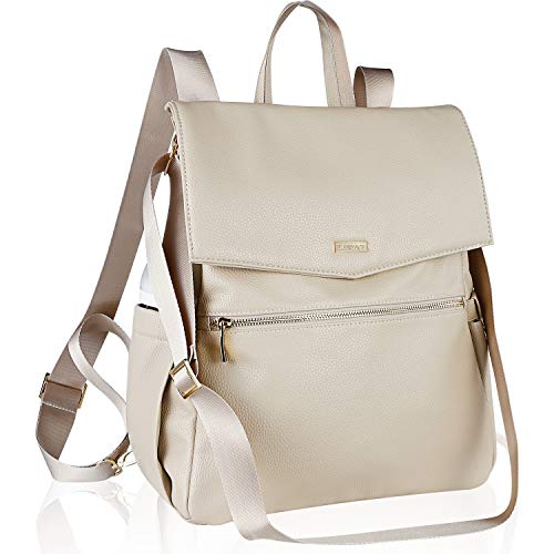 Landici - Mochila de piel para bebé con funda para portátil, iPad para mamá y mujer, mochila de viaje impermeable para niña multifunción de maternidad con correa para cochecito, color beige