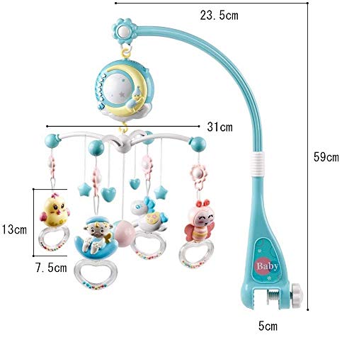 Lazyspace Móvil de cuna con juguetes giratorios para colgar para cuna con música, cuna móvil con luz nocturna y proyector, mando a distancia y juguete para paquete y juego