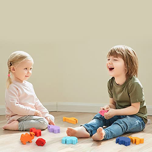 LEADSTAR Juegos de Apilamiento de Madera, Bloques de Madera Animales, Juego de Equilibrio para Niños, Juguetes Montessori Educativos para Aprender los Coloridos (Animal)