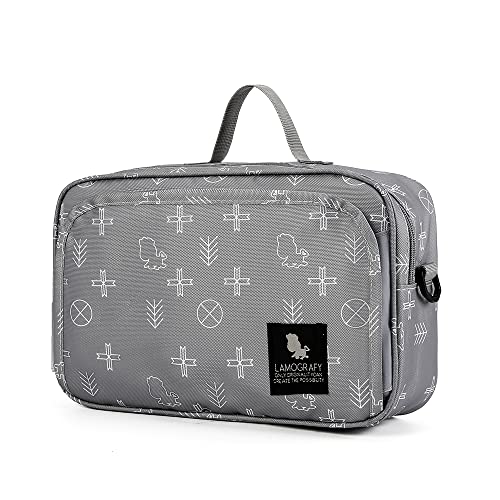 LEcylankEr Organizador para cochecito con gancho Bolso universales para Carrito con portavasos Correa para hombro Compartimento para toallitas húmedas (gris)