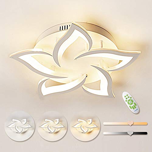 LED Regulable Lámpara De Techo, Diseño Con Pétalos Creativos Acrílico Luces De Techo, Mando A Distancia con Función Memoria, Apto Para Salón, Dormitorio, Infantil Lámpara De Techo, 5 Cabezales/Ø58cm