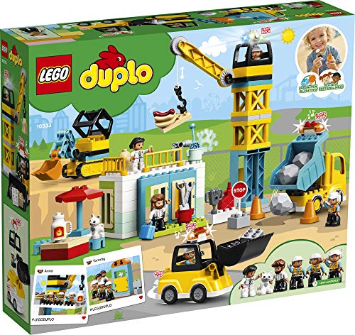 LEGO DUPLO Construction Tower Crane & Construction 10933 Creative Building Playset with Toy Vehicles; Build Fine Motor, Social and Emotional Skills; Gift for Toddlers, New 2020 (123 Pieces)