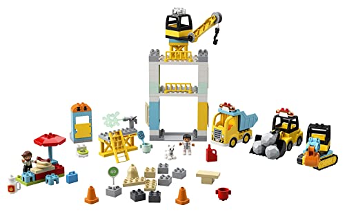 LEGO DUPLO Construction Tower Crane & Construction 10933 Creative Building Playset with Toy Vehicles; Build Fine Motor, Social and Emotional Skills; Gift for Toddlers, New 2020 (123 Pieces)