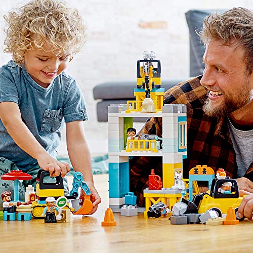 LEGO DUPLO Construction Tower Crane & Construction 10933 Creative Building Playset with Toy Vehicles; Build Fine Motor, Social and Emotional Skills; Gift for Toddlers, New 2020 (123 Pieces)