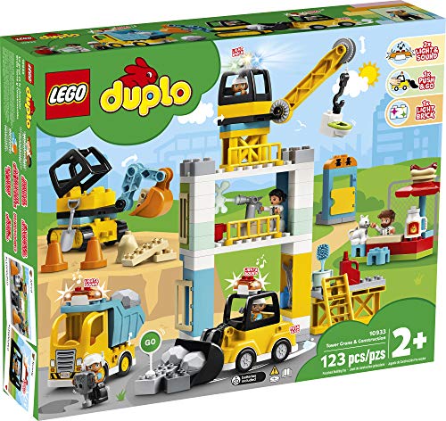 LEGO DUPLO Construction Tower Crane & Construction 10933 Creative Building Playset with Toy Vehicles; Build Fine Motor, Social and Emotional Skills; Gift for Toddlers, New 2020 (123 Pieces)