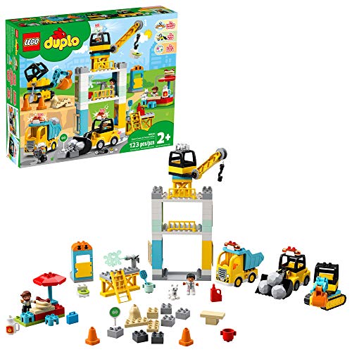 LEGO DUPLO Construction Tower Crane & Construction 10933 Creative Building Playset with Toy Vehicles; Build Fine Motor, Social and Emotional Skills; Gift for Toddlers, New 2020 (123 Pieces)