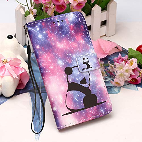 LEMAXELERS Carcasa Motorola Moto G8 Power Lite,Funda Moto G8 Power Lite Linda Panda Estrella Carcasa de Tipo Libro Ranuras Tarjetas de Soporte y Solapa con Cierre magnético Case,YB Star Panda