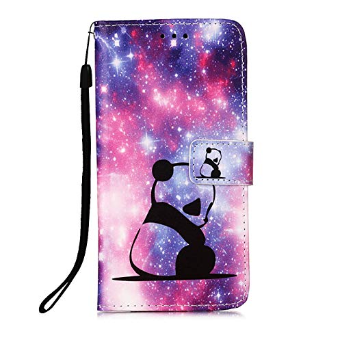 LEMAXELERS Carcasa Motorola Moto G8 Power Lite,Funda Moto G8 Power Lite Linda Panda Estrella Carcasa de Tipo Libro Ranuras Tarjetas de Soporte y Solapa con Cierre magnético Case,YB Star Panda