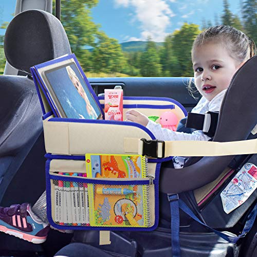 lenbest Bandejas de Viaje, Bandeja Coche Infantil, Mesa Niños Asiento coche, Soporte de Tableta de Ángulo Ajustable, Bandeja para Coche, Cochecito, Avión, ect.