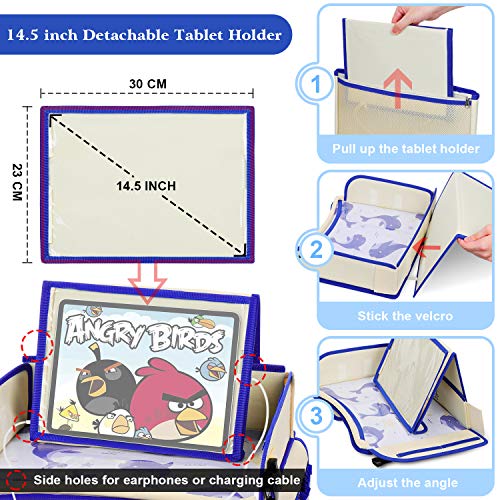 lenbest Bandejas de Viaje, Bandeja Coche Infantil, Mesa Niños Asiento coche, Soporte de Tableta de Ángulo Ajustable, Bandeja para Coche, Cochecito, Avión, ect.