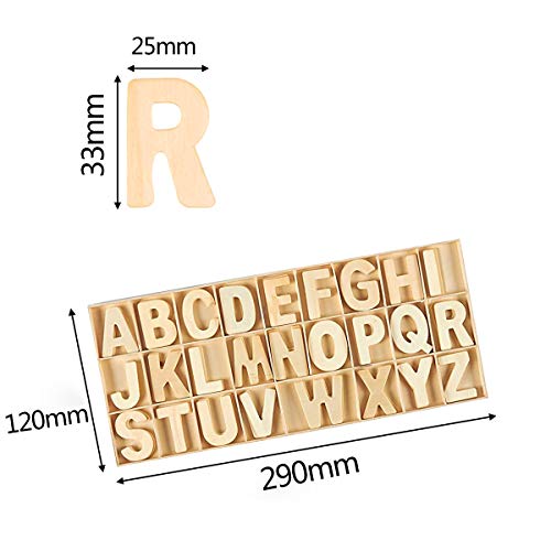 Letras mayúsculas de madera, 130 piezas DIY alfabeto de madera natural color natural (26 letras inglesas 5 por letra)