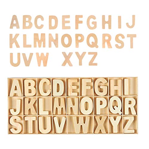 Letras mayúsculas de madera, 130 piezas DIY alfabeto de madera natural color natural (26 letras inglesas 5 por letra)