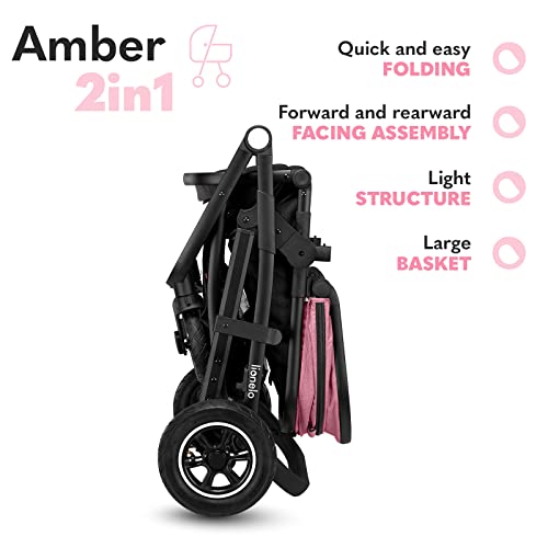 LIONELO Amber Cochecito 2 en 1 combi, cochecito con asiento deportivo y capazo fijo, bolsa, mosquitera, cubierta de lluvia (rosa)