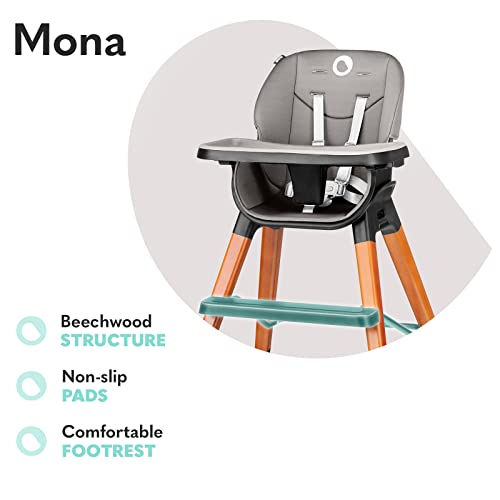 LIONELO Mona Silla 4 en 1 Niño hasta 5 años Capacidad máxima hasta 75 kg Cubiertas antideslizantes para las patas Silla para comer Silla baja Taburete Silla de viaje (Negro)