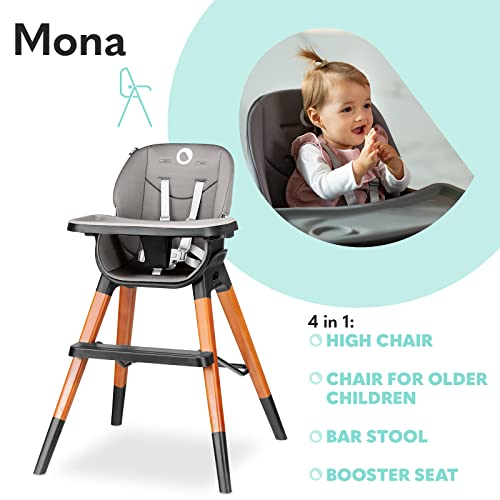 LIONELO Mona Silla 4 en 1 Niño hasta 5 años Capacidad máxima hasta 75 kg Cubiertas antideslizantes para las patas Silla para comer Silla baja Taburete Silla de viaje (Negro)