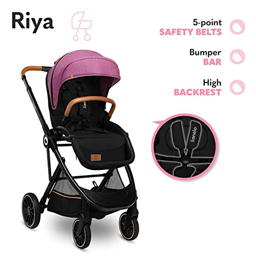 LIONELO Riya silla de paseo desde 15 kg asiento orientado en el sentido de la marcha o a contramarcha capota XXL con material protector solar ruedas PU grandes (Rosa)