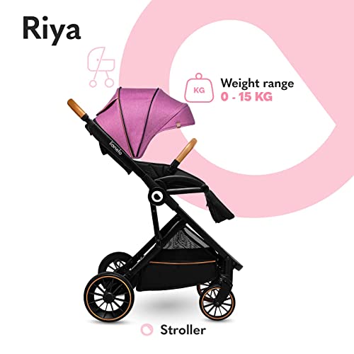 LIONELO Riya silla de paseo desde 15 kg asiento orientado en el sentido de la marcha o a contramarcha capota XXL con material protector solar ruedas PU grandes (Rosa)