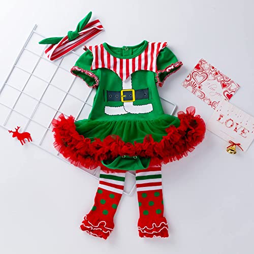 LNL Vestidos Para Navidad Bebe Niña Conjuntos Bebe Niña Duende navideño Tutu Vetidos Bebé Ropa Mi Primera Navidad 3 Piezas Verde 3-6 meses