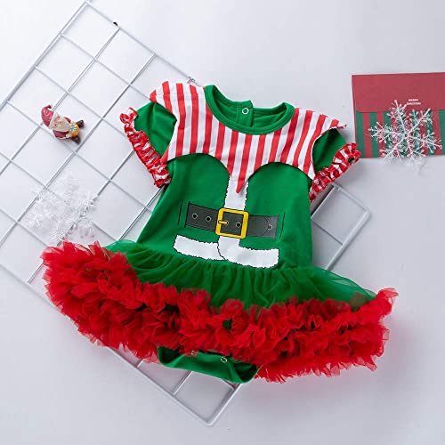 LNL Vestidos Para Navidad Bebe Niña Conjuntos Bebe Niña Duende navideño Tutu Vetidos Bebé Ropa Mi Primera Navidad 3 Piezas Verde 3-6 meses