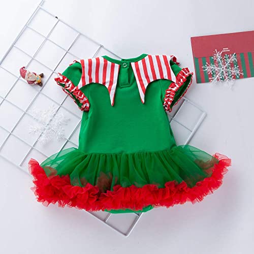 LNL Vestidos Para Navidad Bebe Niña Conjuntos Bebe Niña Duende navideño Tutu Vetidos Bebé Ropa Mi Primera Navidad 3 Piezas Verde 3-6 meses