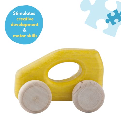 Lobito Juguetes Coche de Clase A de Madera | Juguetes Montessori para Bebés | Habilidades Motoras Sensoriales | Regalo para Niños 1 2 3 Años para Niño o Niña | Modelado en Coche Alemán (Amarillo)