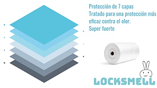 LOCKSMELL Nappy Bin Liner (200m) Compatible con los cartuchos Tommee Tippee Sangenic, Angelcare & Litter Locker II | Equivalente a 28 Angelcare, 16 Recargas Sangenicas - Tubo de Recambio no incluido