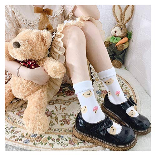 Lolita Sweet Bear Rabbit Strawberry Print Pink Calcetines japoneses para estudiantes Kawaii Calcetines JK Algodón Estilo universitario Chicas (Color: B, Talla única: Talla única)