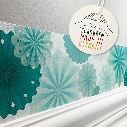 lovely label Pompón - Rosetas - menta - cenefa autoadhesiva 450 x 11,5 cm - tatuaje de pared - cenefa de papel pintado