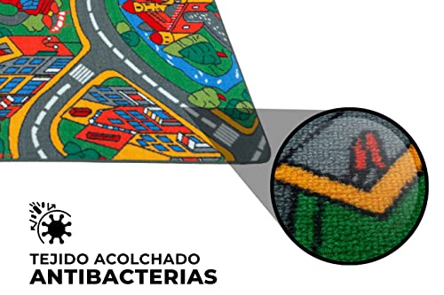 LucaHome – Alfombra Infantil Carretera, Juegos, Ciudad, alcolchada | Alfombra Infantil Plegable | Alfombra Juegos Circuito Coches con Base Antideslizante | Alfombra Carretera Coches 100 x 140cm