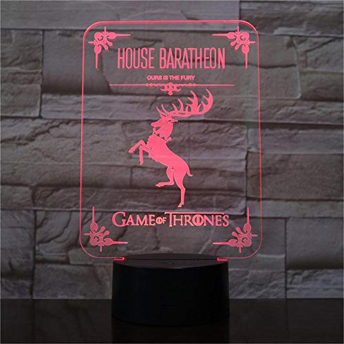 Luces de sala de juegos para casa baratheon 3D luz nocturna LED para regalos de vacaciones o decoraciones del hogar (luz nocturna animal 3D)