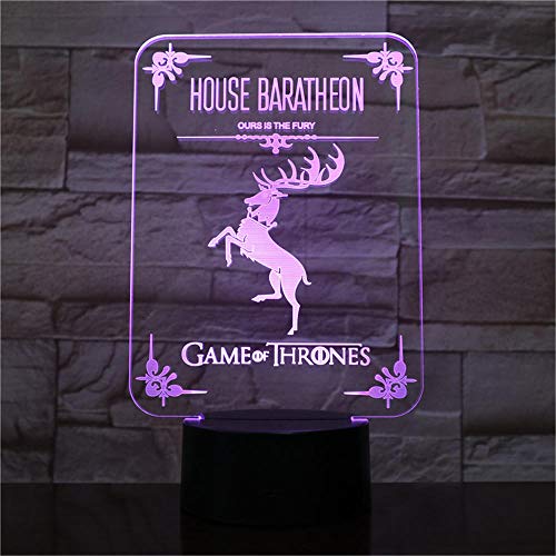 Luces de sala de juegos para casa baratheon 3D luz nocturna LED para regalos de vacaciones o decoraciones del hogar (luz nocturna animal 3D)