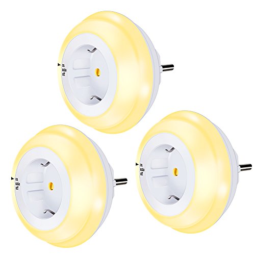 Luz de noche Enchufe con Sensor Crepuscular,Emotionlite LED Lámpara de noche Niños protegen,Auto/ON/OFF con Sensor Crepuscular Blanco cálido 2700K (3 paquetes)