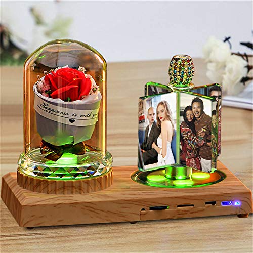 Luz De Noche Led Con Música Bluetooth Personalizada En 7 Colores - Diseña Tu Lámpara De Álbum De Cristal Con Caja - Decoración Del Hogar Aniversario Ideas De Cumpleaños Para Mujeres Rosa Roja