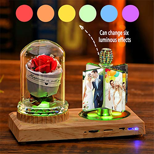 Luz De Noche Led Con Música Bluetooth Personalizada En 7 Colores - Diseña Tu Lámpara De Álbum De Cristal Con Caja - Decoración Del Hogar Aniversario Ideas De Cumpleaños Para Mujeres Rosa Roja