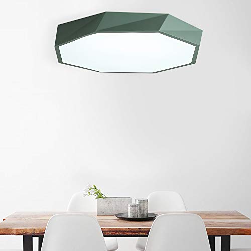 Luz de techo Macaron de forma geométrica de estilo nórdico, luz de techo empotrada de personalidad creativa, lámpara LED moderna simple de temperatura de tres colores,Green,12 inch